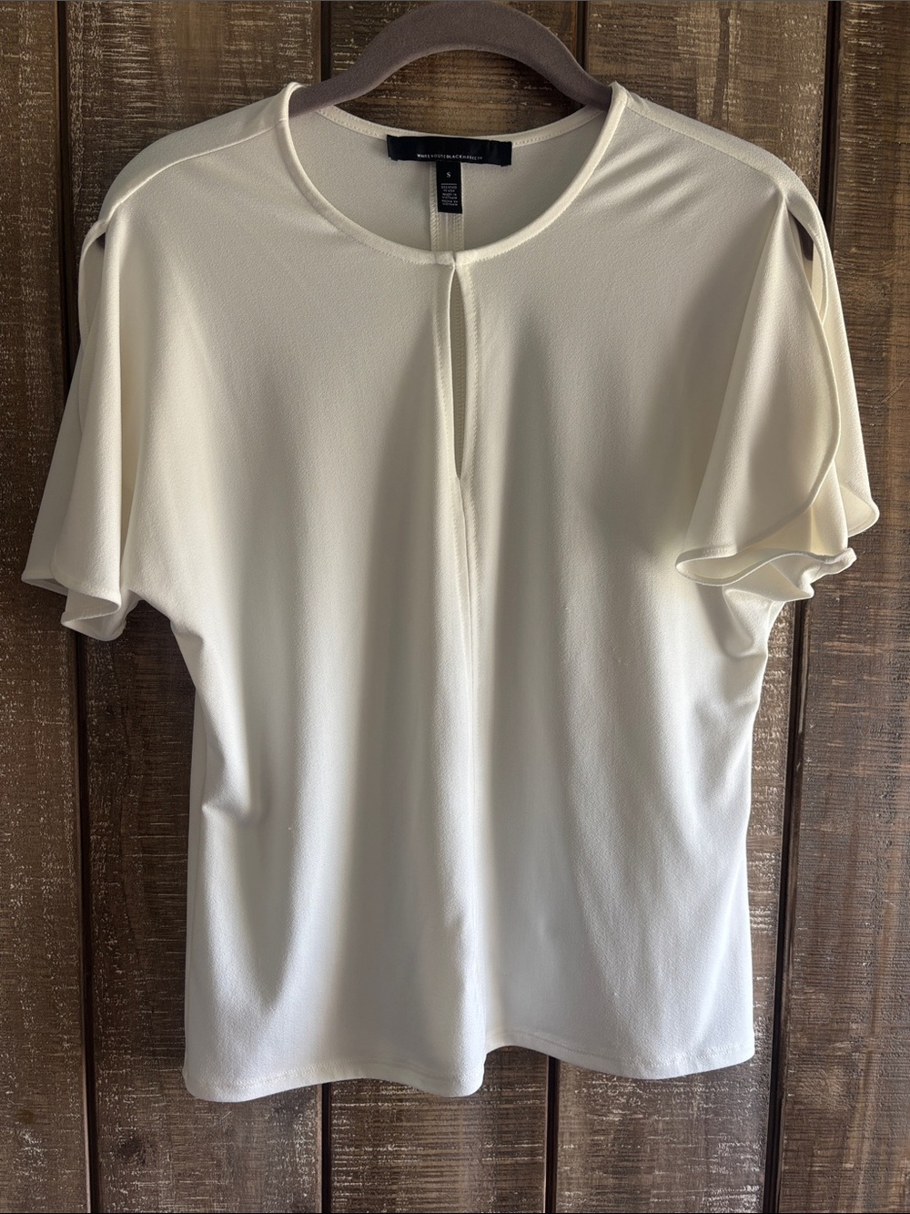 Ann Taylor Cream V-Neck Flutter Sleeve Blouse